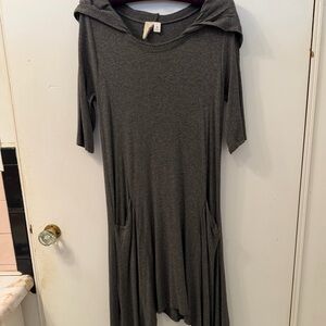 Francesca’s Charcoal Jersey Hoody Shark Bite Hem Dress. Size M